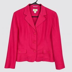 Talbots Irish Linen Blazer Hot Pink Jacket Size 8 – Vibrant Color, Button Front